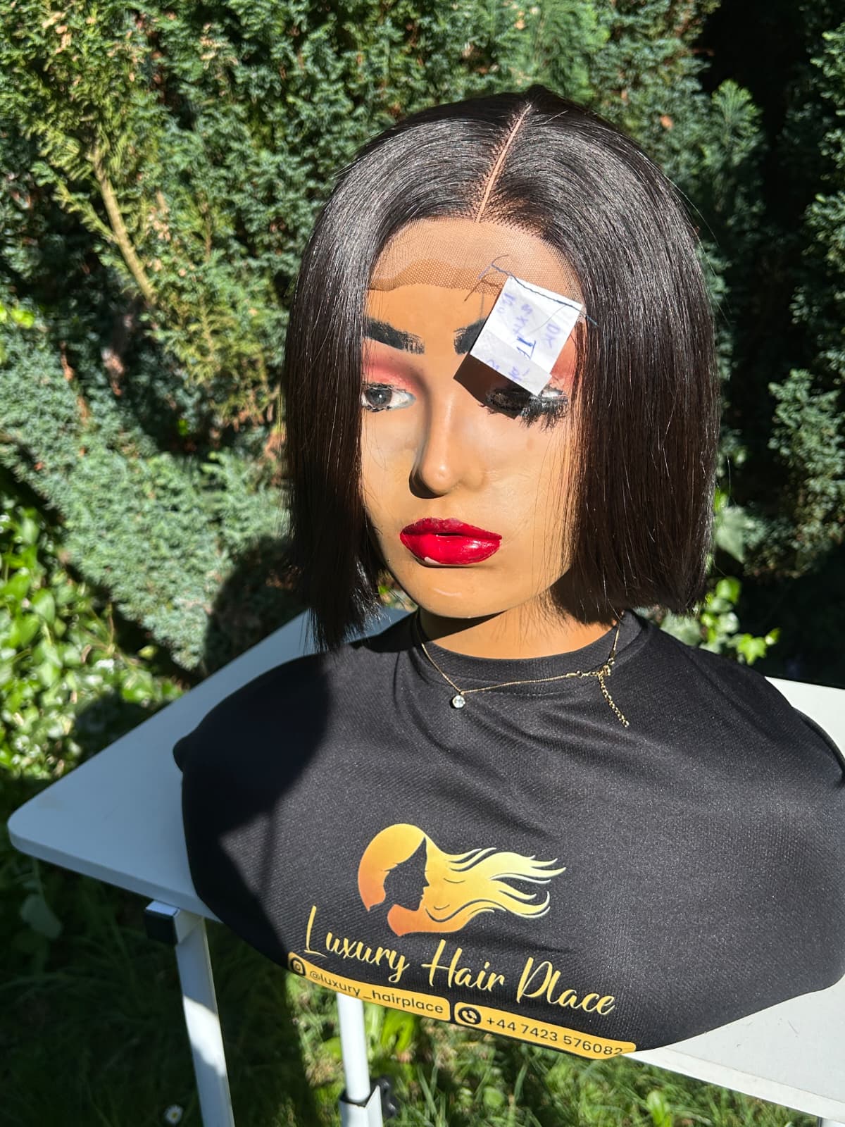 Black Bob Wig Outdoor - Garden Setting